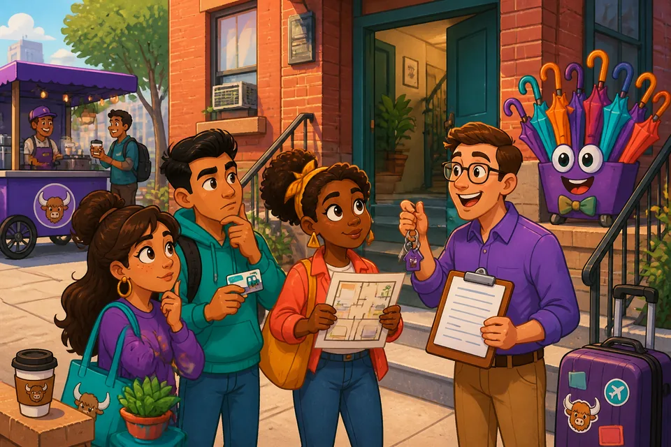 Two people talking in Spanish about their apartments, rent, and neighborhoods — useful for A2 learners.