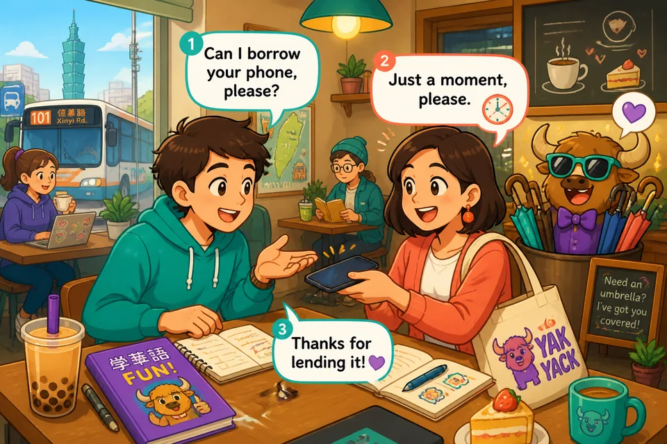 Anna politely asks to borrow a phone and David responds with polite phrases and reassurance.