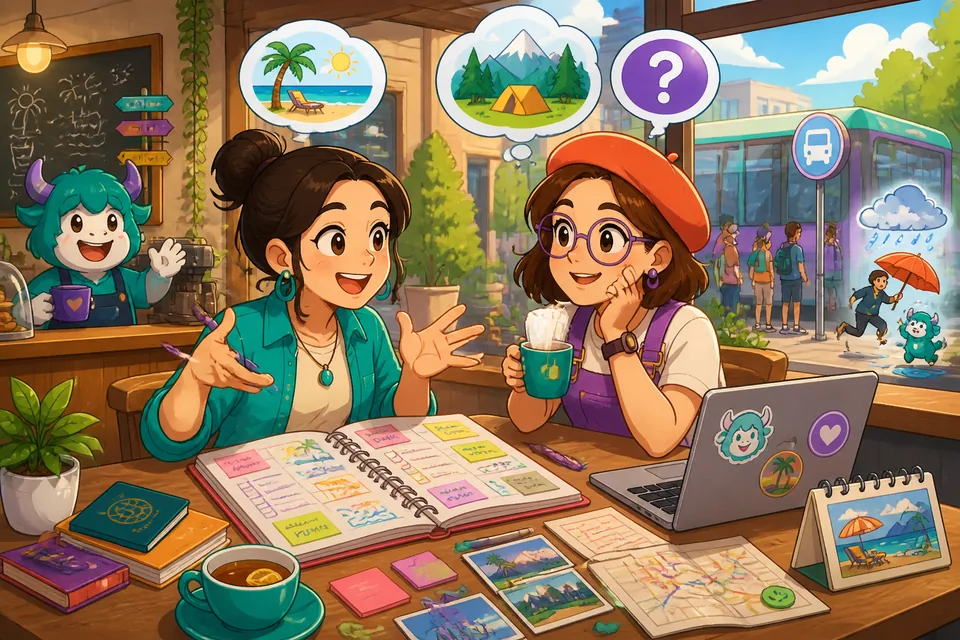 Anna and David discuss summer plans and uncertainty using phrases like Estoy pensando en and Si todo sale bien, voy a.