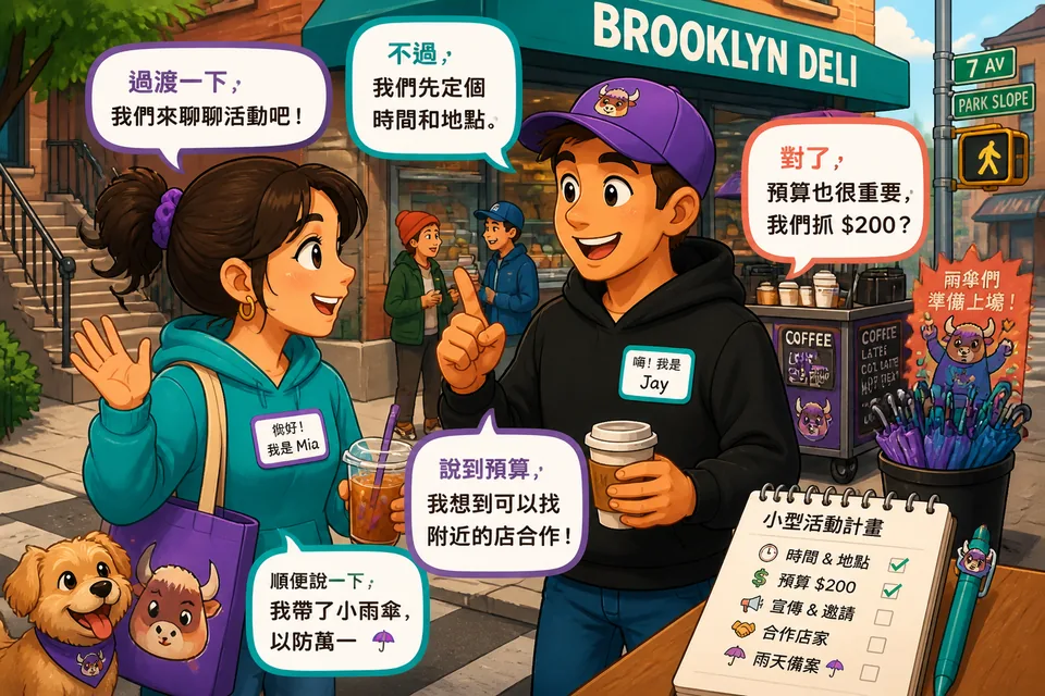 Anna and David exchanging transition phrases in a natural Spanish conversation.