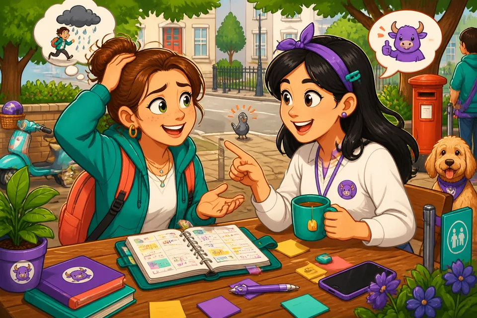 Anna asks David for help finding a place and asking someone to show her — short conversational practice in Spanish.