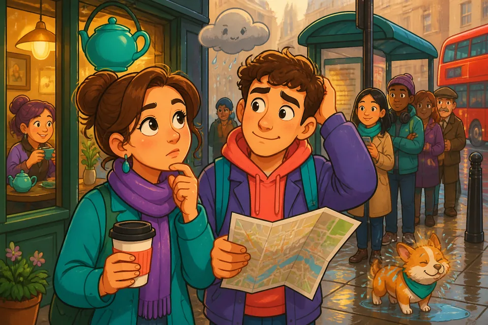 Two friends pause and think during a chat, showing hesitation phrases used in everyday Spanish.