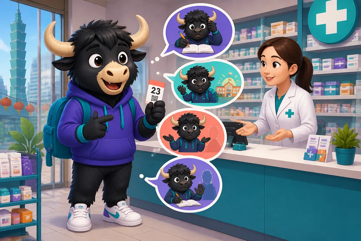 A bright Taiwan Mandarin classroom scene with Traditional Chinese on the board, showing a student raising a hand to ask for help. The lesson topic is practical classroom teacher phrases in Traditional Chinese.