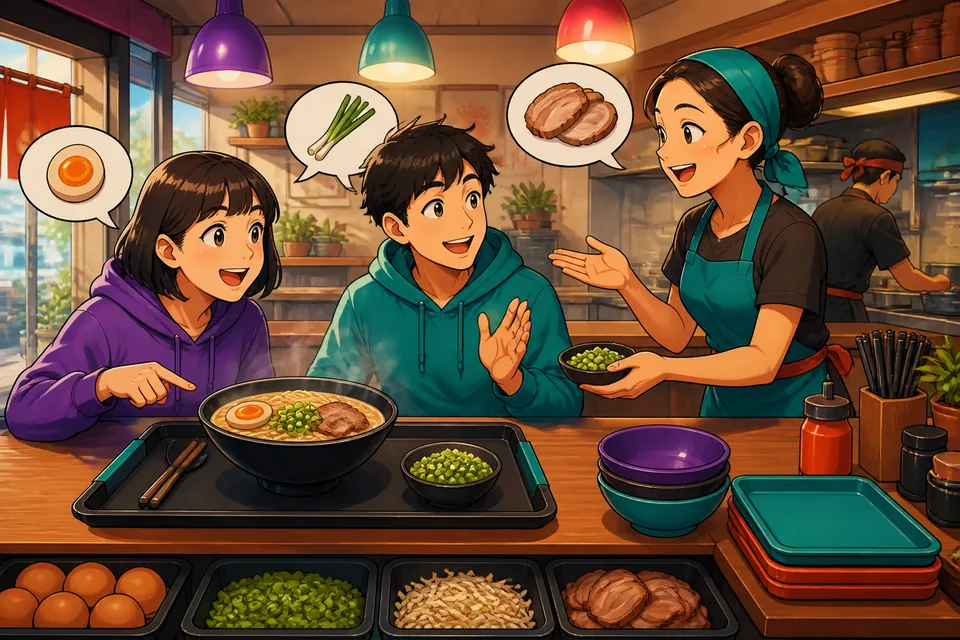 A friendly classroom-style scene in Taiwan with Traditional Chinese location words floating around everyday objects. The Taiwan Mandarin lesson topic is basic location for beginners.