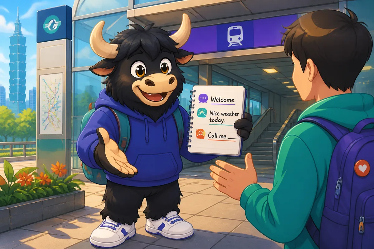 Yak Yacker mascot teaching a Traditional Chinese lesson with vibrant friendly cartoon art