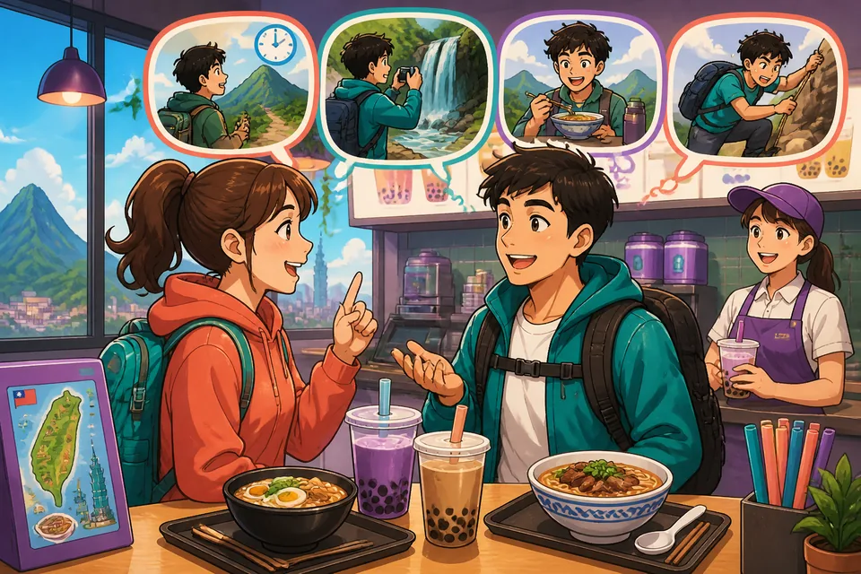 Anna and David have a friendly Taiwan Mandarin conversation in Traditional Chinese, asking about what happened, how it felt, and what came next.