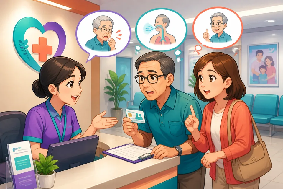 Two people in a bright Taipei café discussing an idea in Taiwan Mandarin, with Traditional Chinese notes showing the lesson topic: simple explanations. The scene feels relaxed and practical.