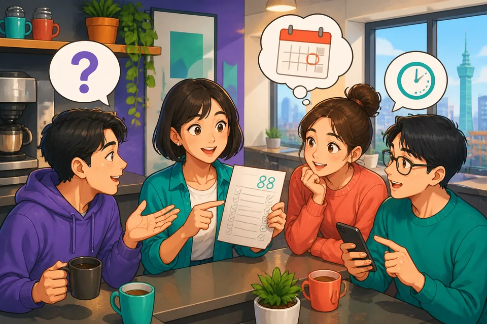 A student in a Taiwan school hallway looks into a backpack with a surprised face, practicing Traditional Chinese phrases about homework and class. The Taiwan Mandarin lesson focuses on everyday school situations.
