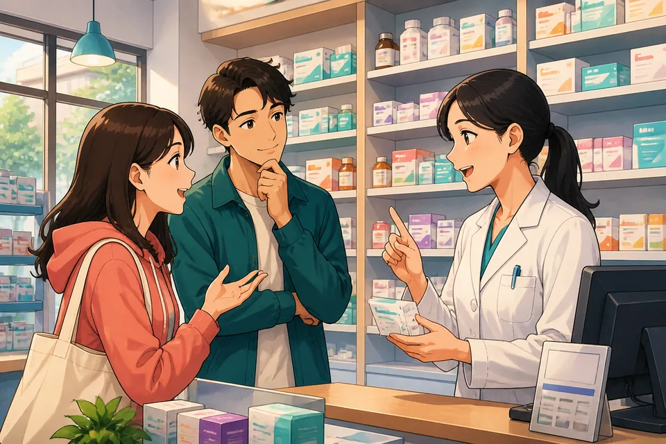 A learner listening to Taiwan Mandarin on a phone, with Traditional Chinese filler phrases floating above a notebook. The scene introduces the lesson topic of natural pauses and soft opinions.