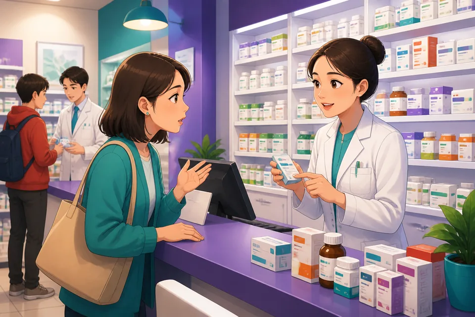 A friendly Taiwan Mandarin learning scene showing a phone, ticket machine, and map, all connected to the lesson topic of asking for help in Traditional Chinese.