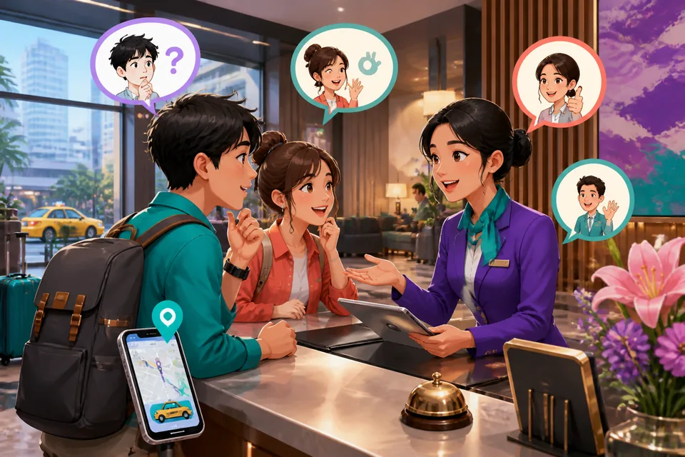 A teacher in Taiwan points to Traditional Chinese notes while a learner nods and asks for clarification. The scene highlights Taiwan Mandarin phrases for asking if an explanation is clear.