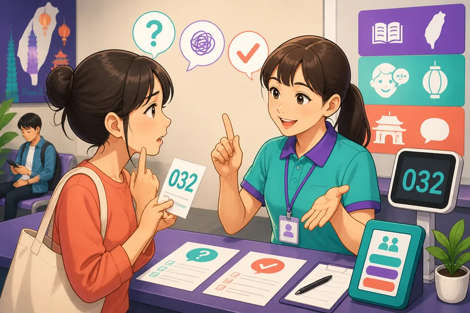 Two learners in Taiwan look over Traditional Chinese instructions together, practicing how to ask what part is unclear in Taiwan Mandarin.