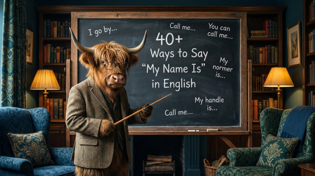 A personified yak English teacher that teaches ways to say my name is in English with real-life introductions.