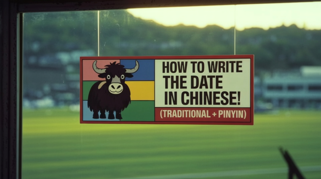 yak illustration holding “How to Write the Date in Chinese” with calendar icons