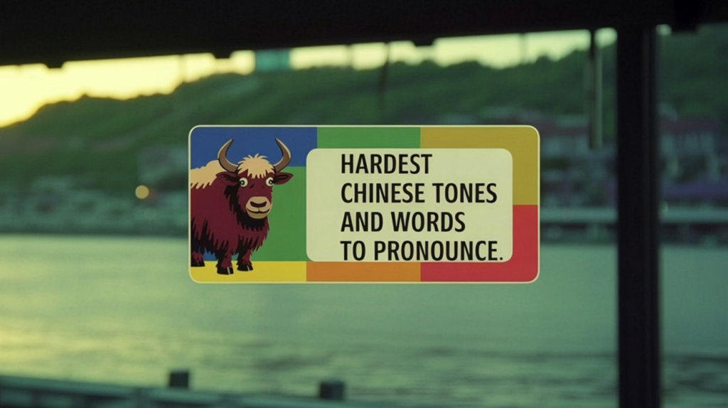 yak illustration with “Hardest Chinese Words to Pronounce” and stressed speech icons