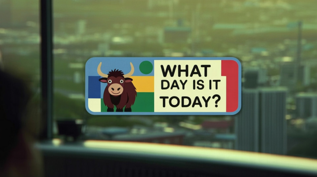 yak illustration with “What Day Is It Today in Chinese 今天星期幾” and calendar symbols