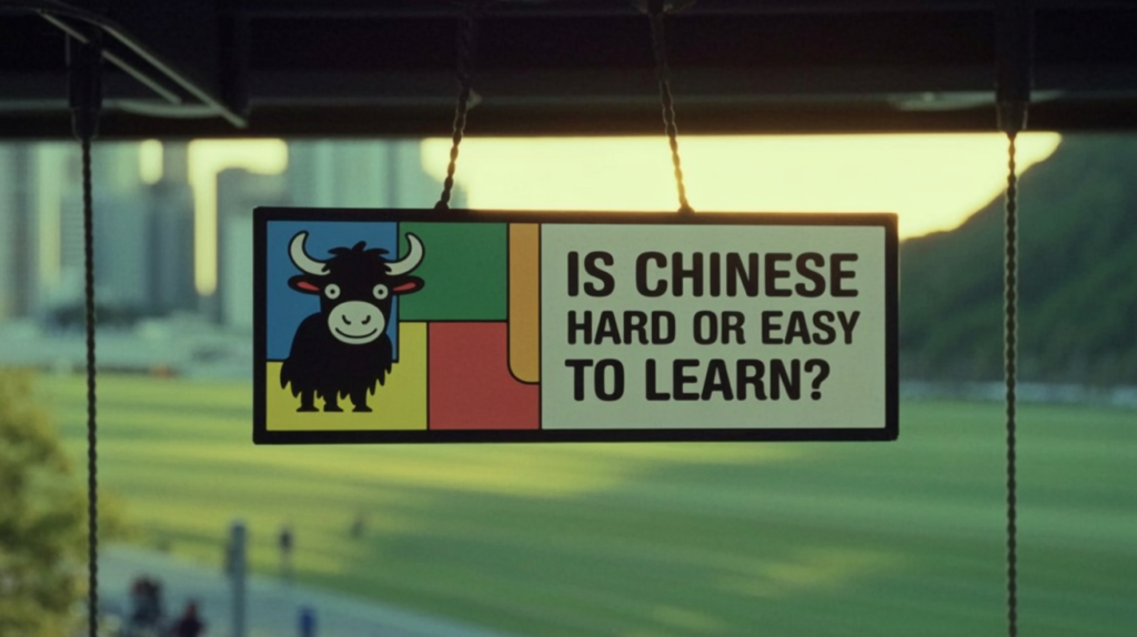 yak illustration with “Is Chinese Hard or Easy?” title card and comparison icons