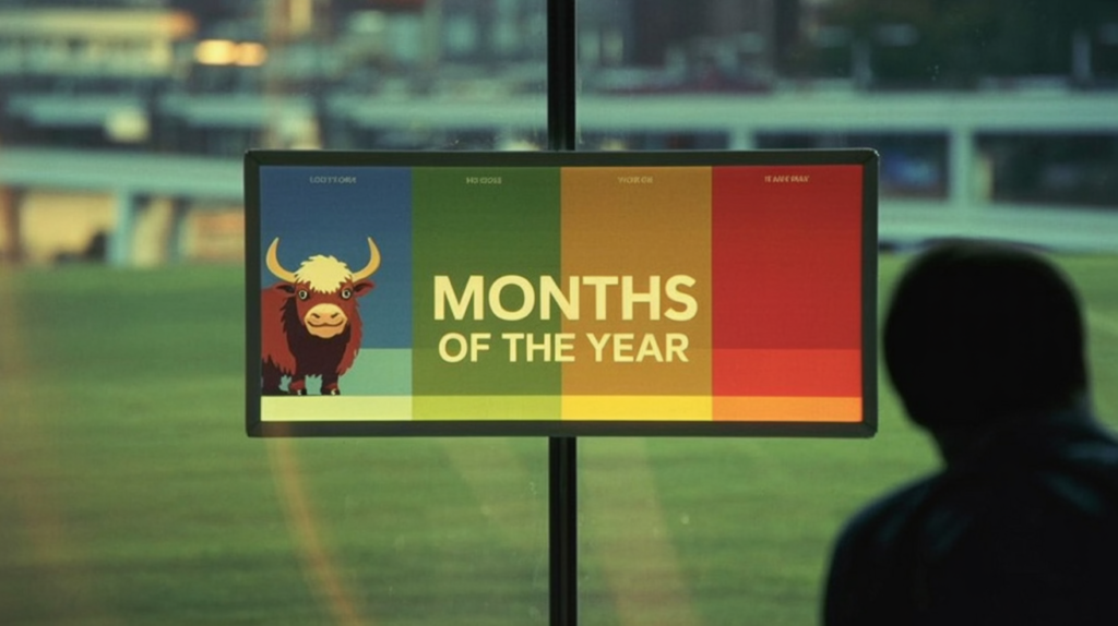 yak illustration with “Months in Chinese 月份 Yuèfèn” and month icons