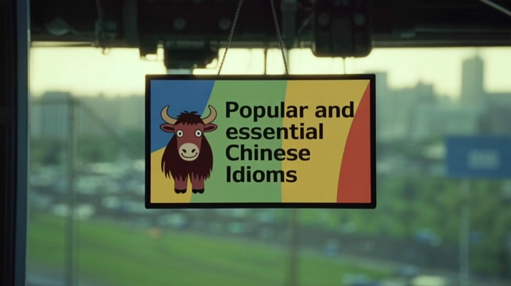 yak illustration with “Chinese Idioms 成語 Chéngyǔ” and symbolic icons