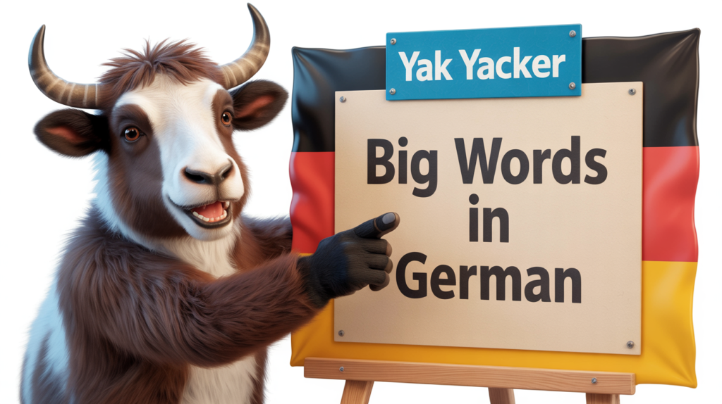 yak holding “Big Words in German” with long compound visuals