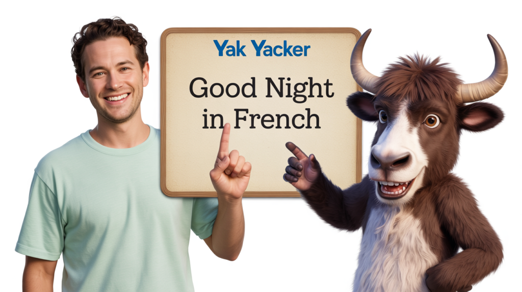 yak with “Good Night in French” and moon-and-stars icons