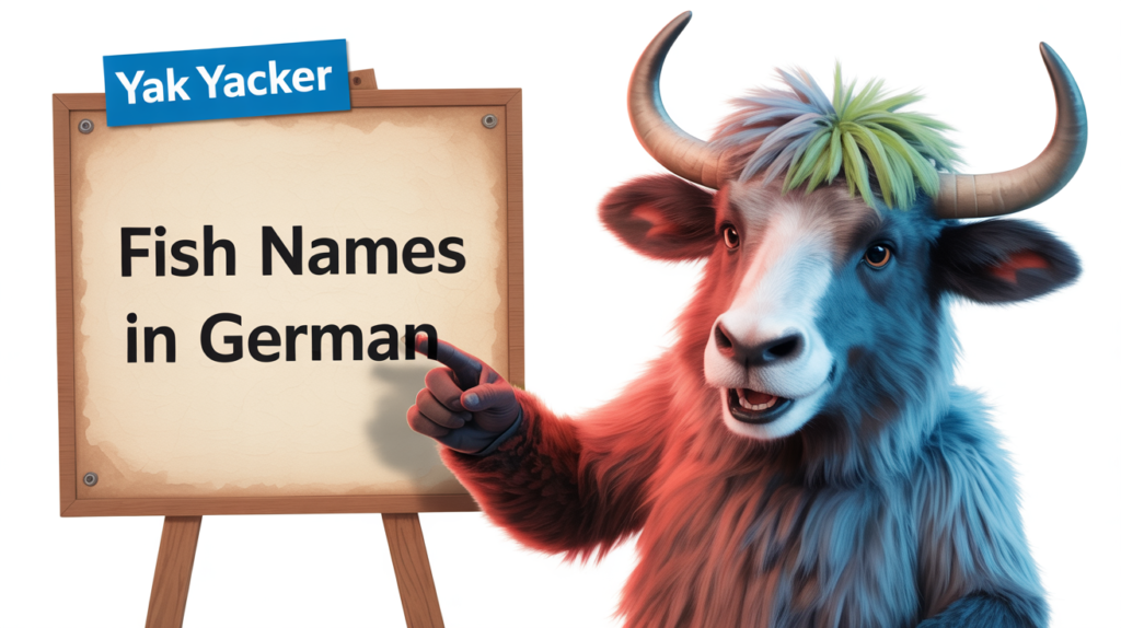 yak holding “Fish Names in German” fish icons