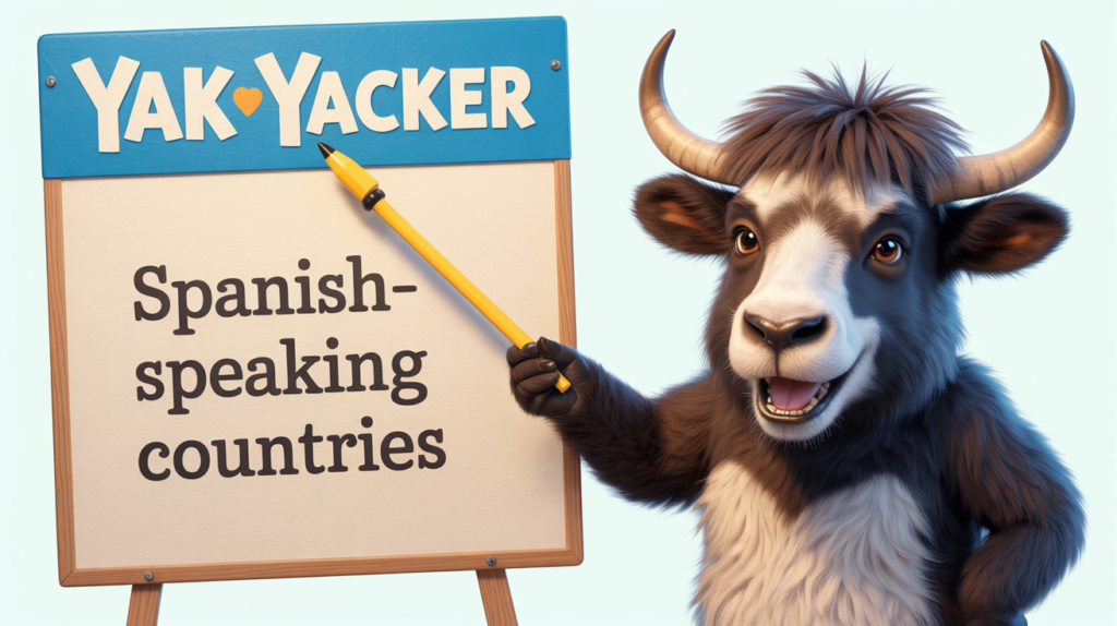 yak holding “Spanish-Speaking Countries” with world map icons
