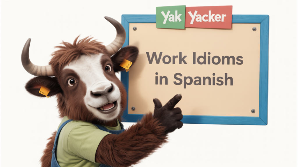 yak showing “Work Idioms in Spanish” with office icons.