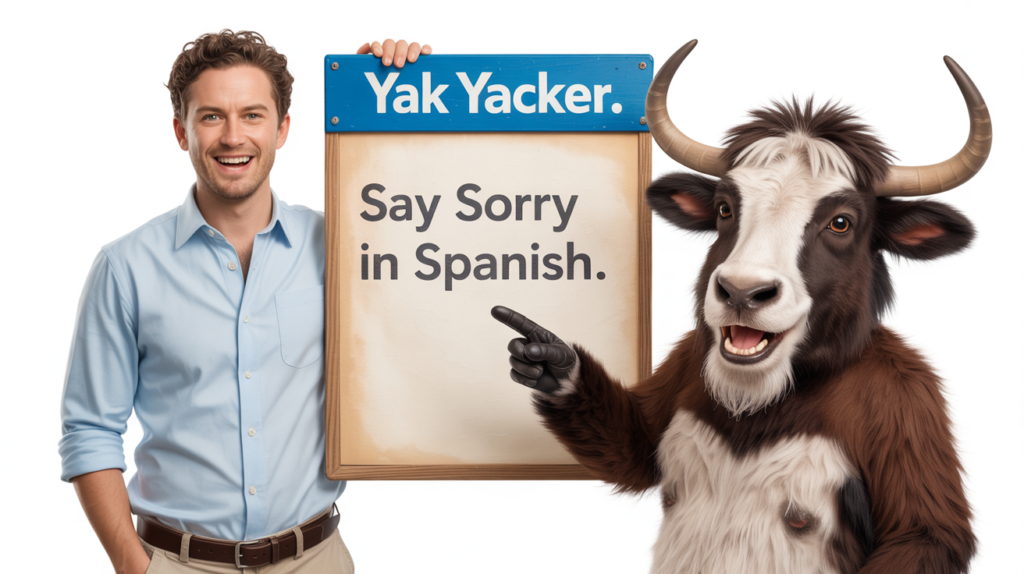 yak with “Say Sorry in Spanish” and apology icons