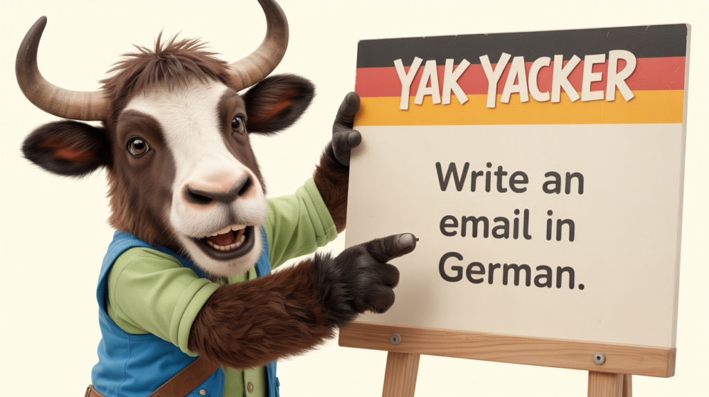 yak with “Write an Email in German” envelope icons