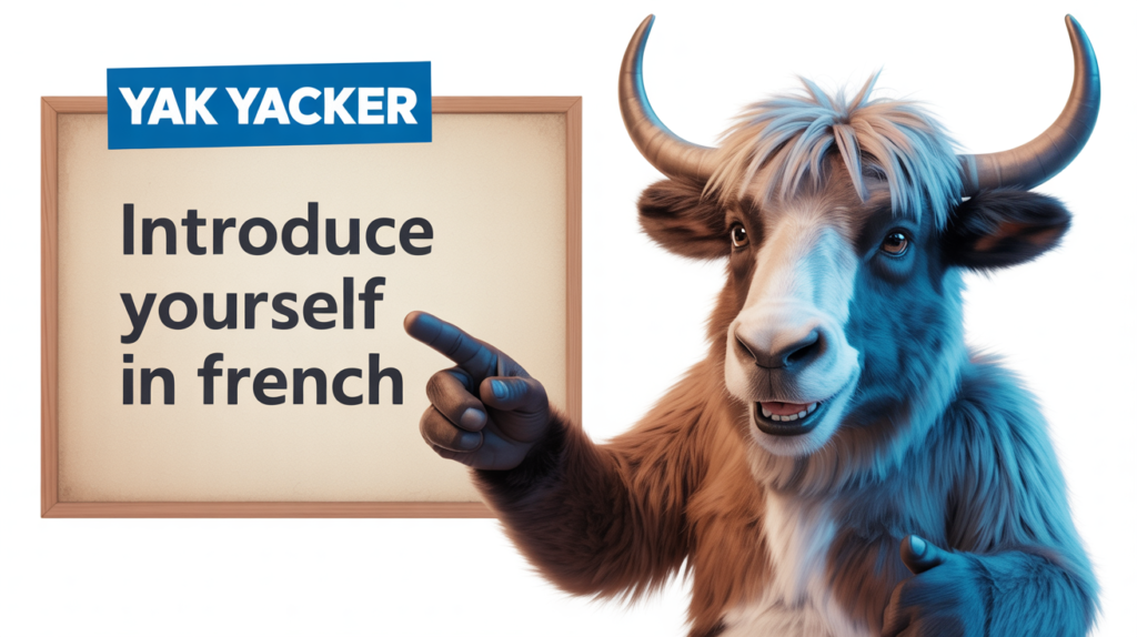 yak with “Introduce Yourself in French” and greeting icons