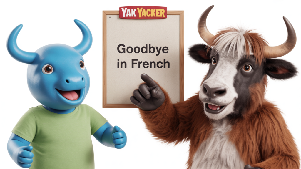 yak showing “Goodbye in French” with waving icons.
