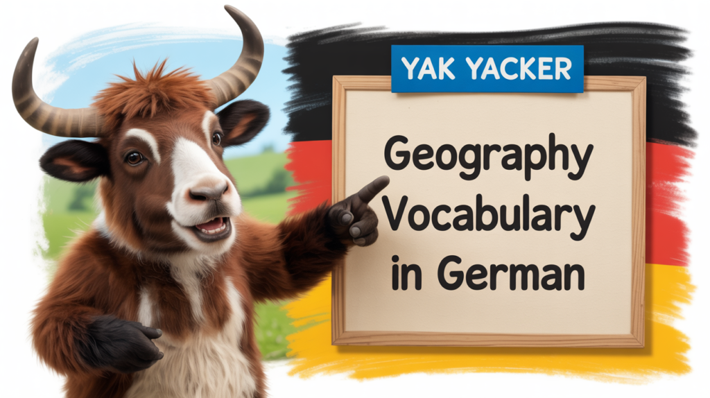 yak with “Geography Vocabulary in German” landform icons.