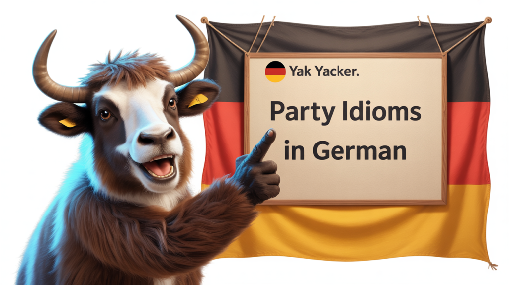 yak with “Party Idioms in German” confetti icons