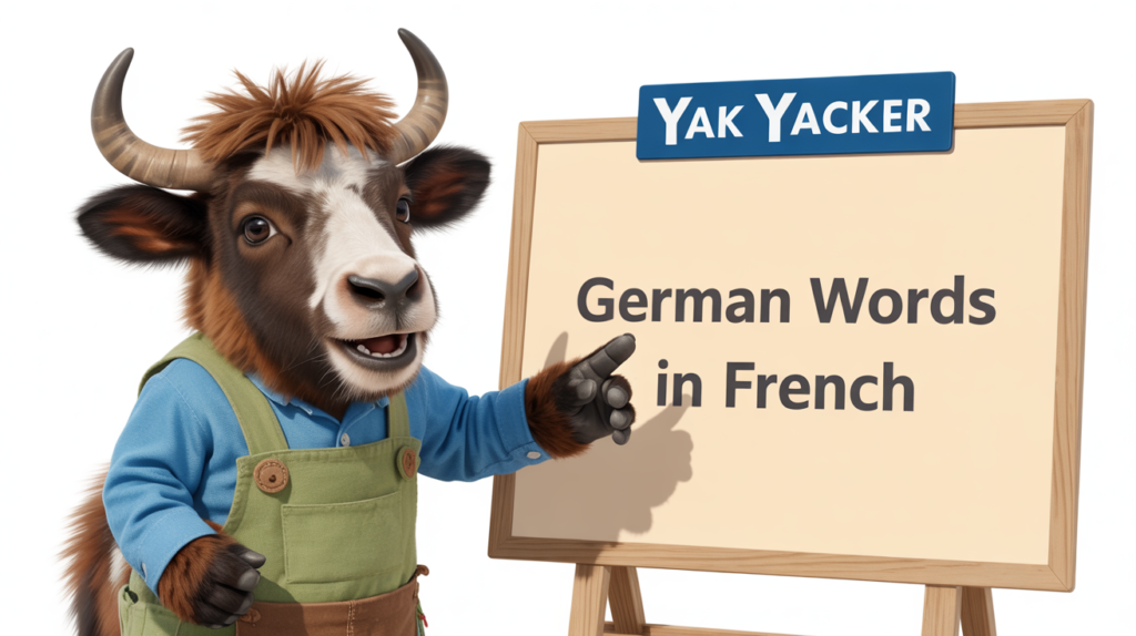 yak with “German Words in French” and German icons.