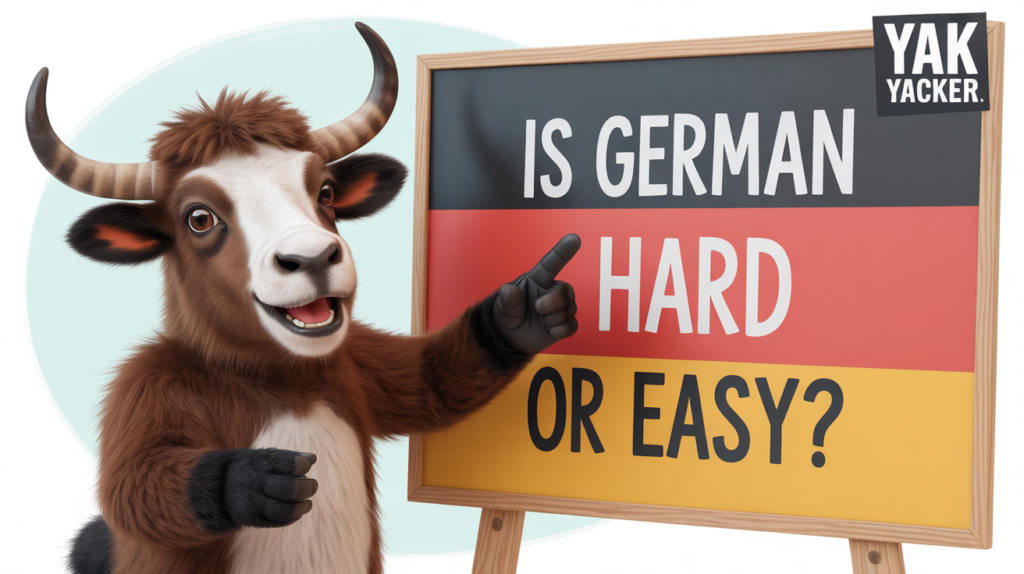 yak with “Is German Hard or Easy?” comparison icons.