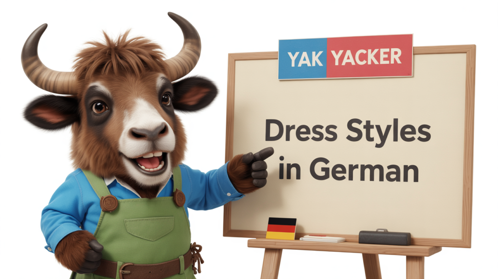 yak holding “Dress Styles in German” clothing icons.
