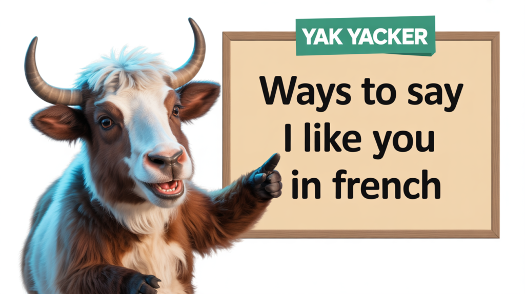 yak with “Ways to Say J’aime in French” and expressive icons