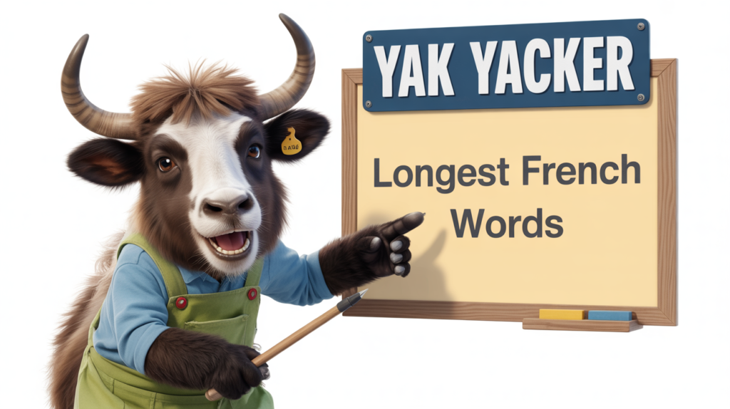 yak holding “Longest French Words” with long text visuals.