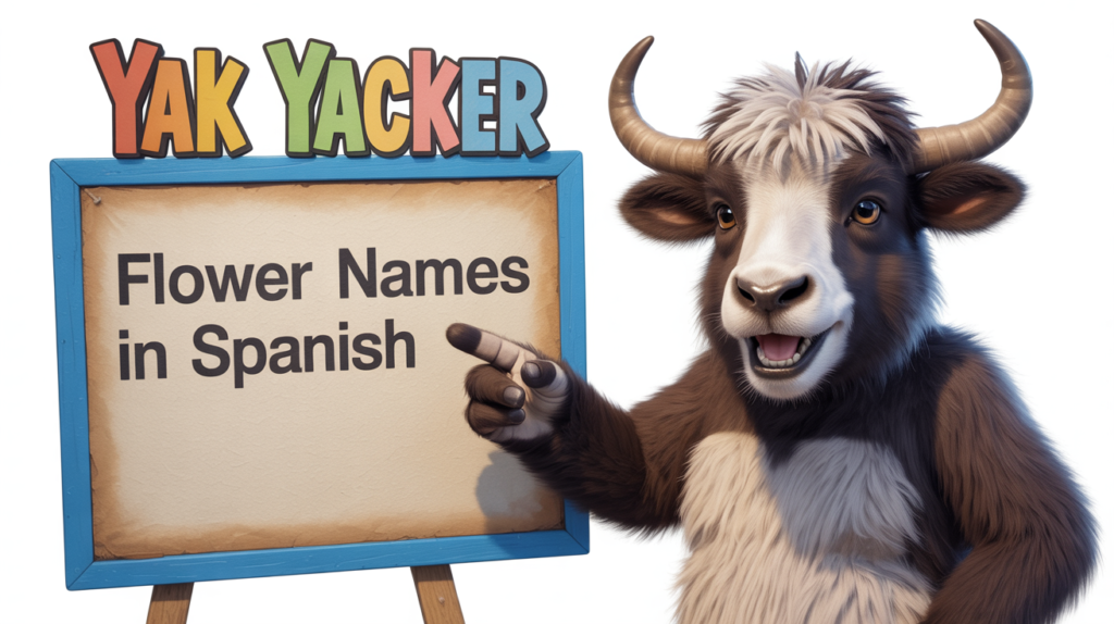 yak with “Flower Names in Spanish” and floral icons