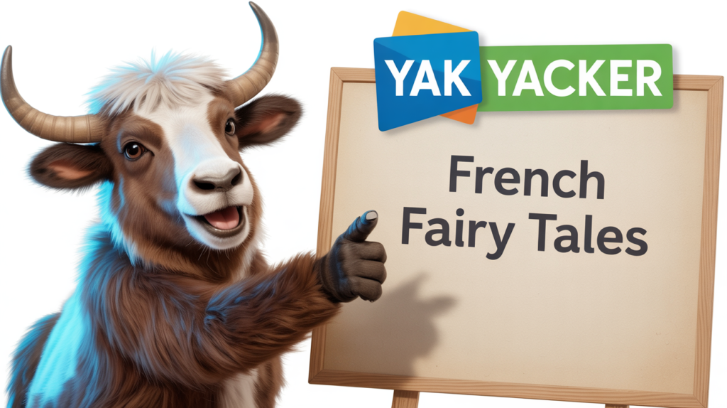 yak with “French Fairy Tales” and storybook icons.
