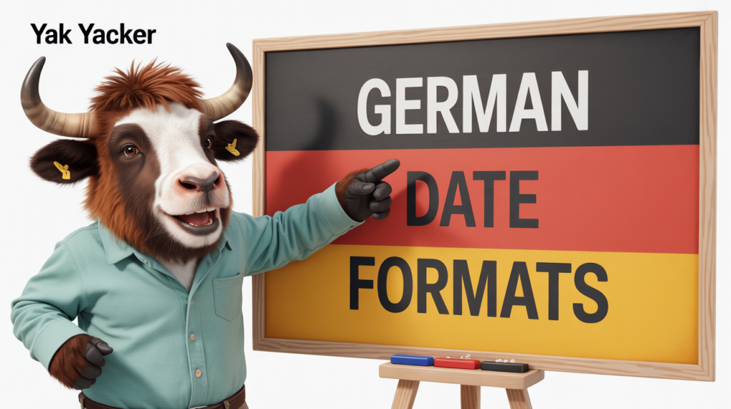 yak holding “German Date Formats” calendar visuals.