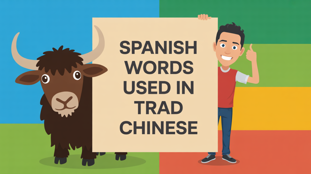 yak illustration with “Spanish Loanwords in Chinese” and Spanish symbols