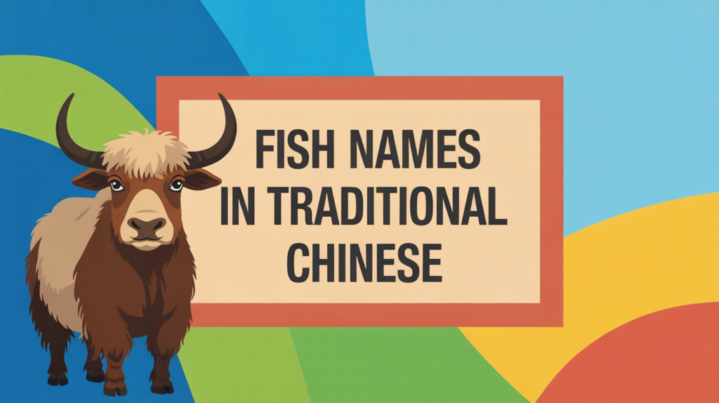 yak with “Fish Names in Chinese 魚的名字” and fish icons
