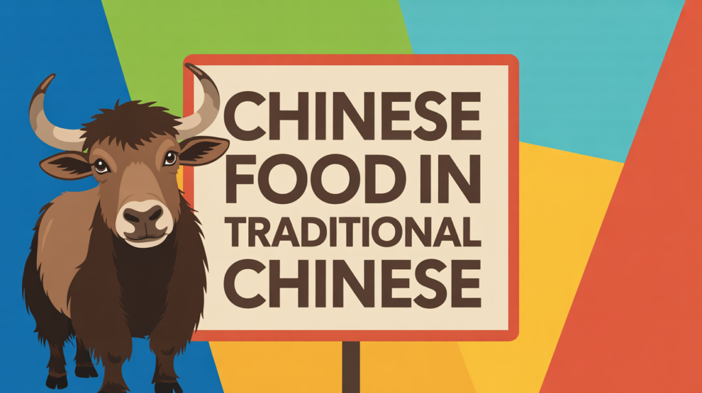 yak holding “Chinese Food Vocabulary” with dish and chopstick icons