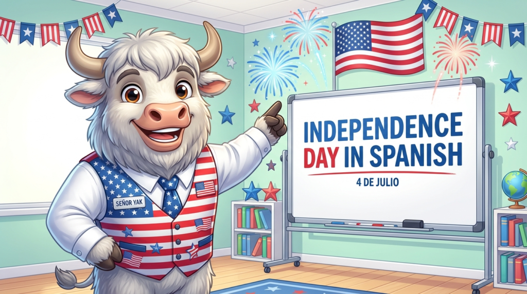 A teacher yak dressed up in Independence day clothes