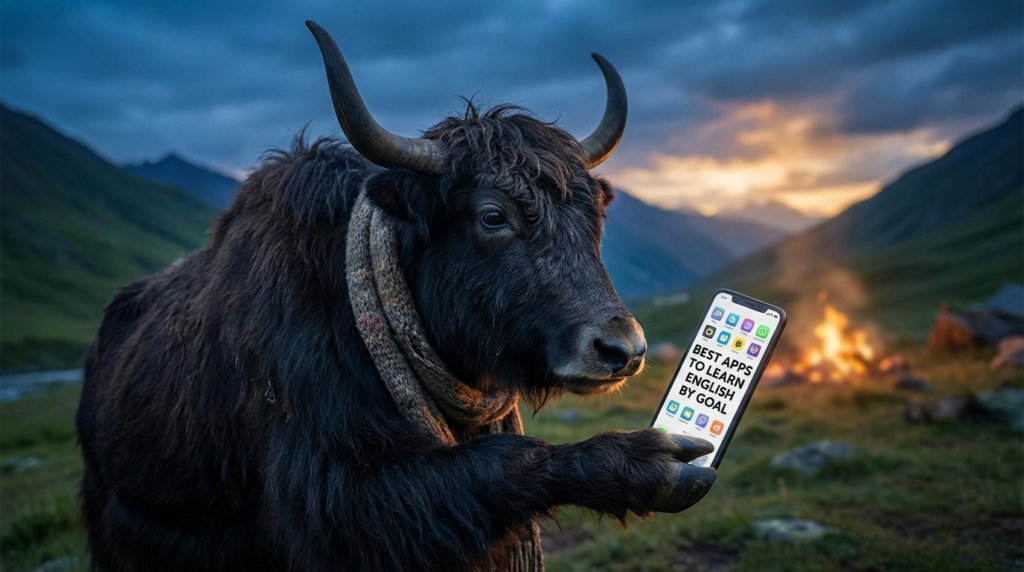 A personified yak English teacher that recommends the best apps to learn English by goal.