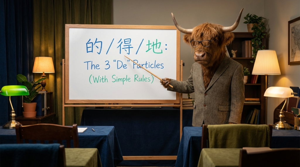 A personified yak teacher pointing to a whiteboard