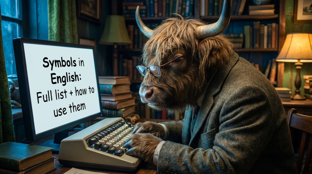 A personified yak English teacher that explains English symbols and punctuation with clear examples.