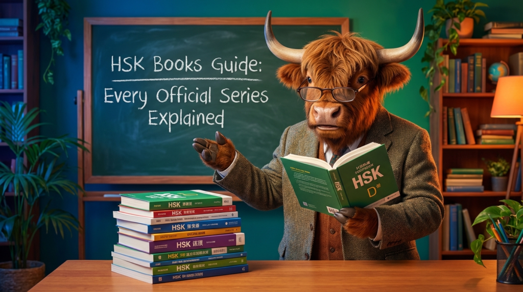 A personified yak Chinese teacher that explains HSK books, old vs new HSK 3.0, and beginner HSK levels.